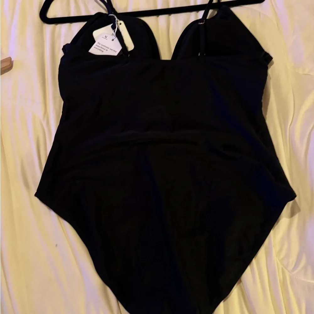 Black One-Piece Swimsuit with Gold Accent